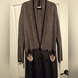 Bar III Black and tan Striped Open Cardigan